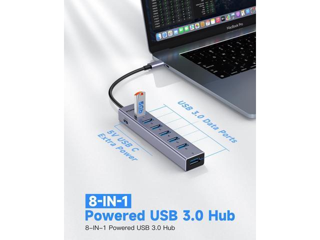 FORIDA USB C to USB Hub, 8 Ports USB 3.0 Adapter with 7 USB 3.0 Data Ports,USB Splitter with USB C 5V/3A Power Port, 7.9IN/20CM Main Cable USB HUB...