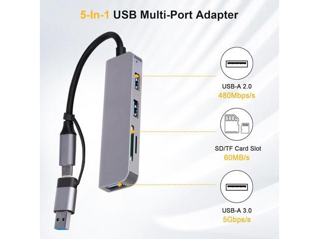 Ultra Slim USB/USB C Hub, 5 in 1 USB C to USB Adapter with 3 USB A Ports Splitter and SD/TF Card Reader, USB Extender for Mouse, Keyboard, U Disk,...