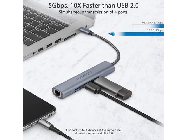 USB to Ethernet Adapter, 4-in-1 Portable Data Hub USB Splitter USB 3.0 Expander with RJ45 Gigabit Ethernet LAN Network Adapter Support Windows...