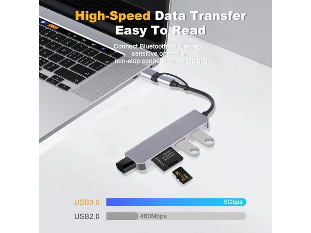 Ultra Slim USB/USB C Hub, 5 in 1 USB C to USB Adapter with 3 USB A Ports Splitter and SD/TF Card Reader, USB Extender for Mouse, Keyboard, U Disk,...