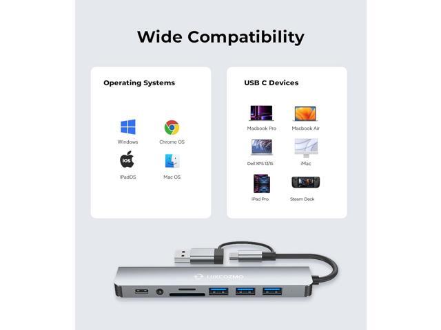 Updated USB Hub USB C Hub USB Splitter Port Extender 7 in 1 USB 3.0 Hub USB Adapter & USB C Splitter 4 USB 1 USBC TF/SD Card Reader Audio Output...