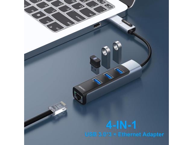 BENFEI 2in1 USB-C/USB 3.0 to Ethernet Adapter with 3*USB 3.0 Ports Compatible for iPhone 15 Series, MacBook Pro/Air 2023/2022/2021/2020/2019 and More