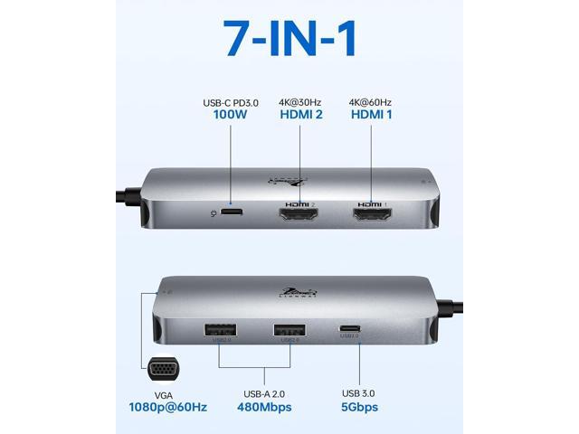 USB C Docking Station Dual HDMI Adapter, LIONWEI Laptop Docking Station Dual Monitor with Dual 4K HDMI, VGA, Fast Charging Port, 3 USB, USB C Hub...