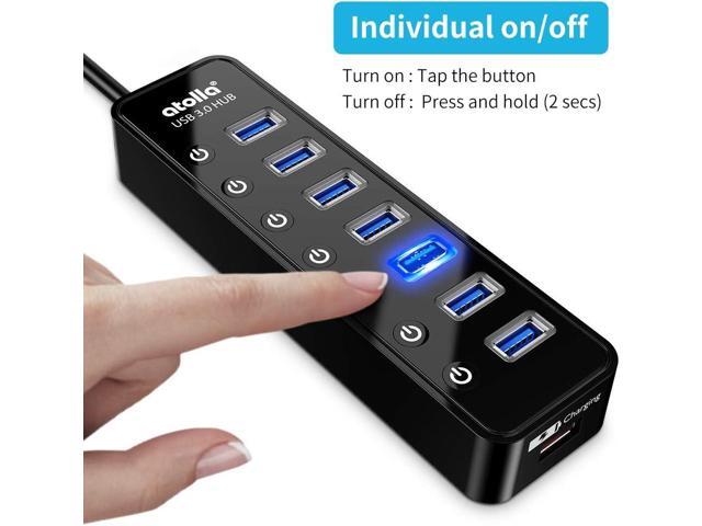 Powered USB Hub 3.0, Atolla 7-Port USB Data Hub Splitter with One Smart Charging Port and Individual On/Off Switches and 5V/4A Power Adapter USB...
