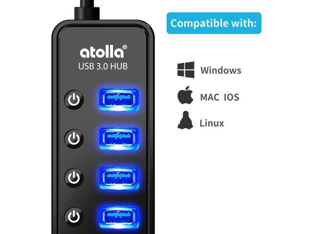 Powered USB Hub 3.0, Atolla 7-Port USB Data Hub Splitter with One Smart Charging Port and Individual On/Off Switches and 5V/4A Power Adapter USB...
