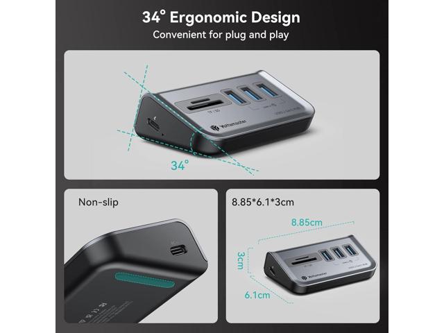 Yottamaster USB Hub with SD Card Reader, Triangle Desktop USB3.0 Hub with 3 USB A 3.0 Ports, TF & SD Card Reader with 1.64ft Cable for PC, Laptop...