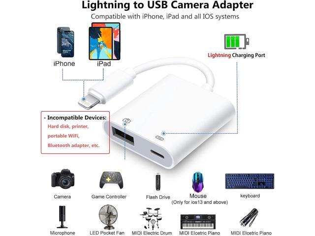Lightning to USB Camera Adapter for iPhone with Lightning Charging Port USB 3.0 Female OTG Cable for iPad to Connect Card Reader Flash Drive U Disk...