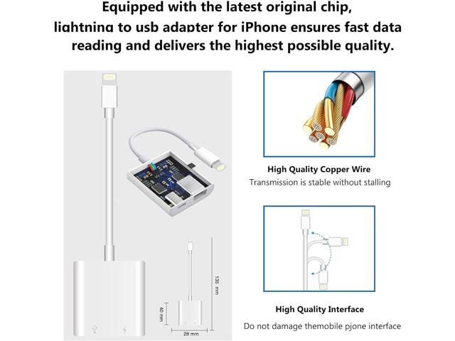 Lightning to USB Camera Adapter for iPhone with Lightning Charging Port USB 3.0 Female OTG Cable for iPad to Connect Card Reader Flash Drive U Disk...