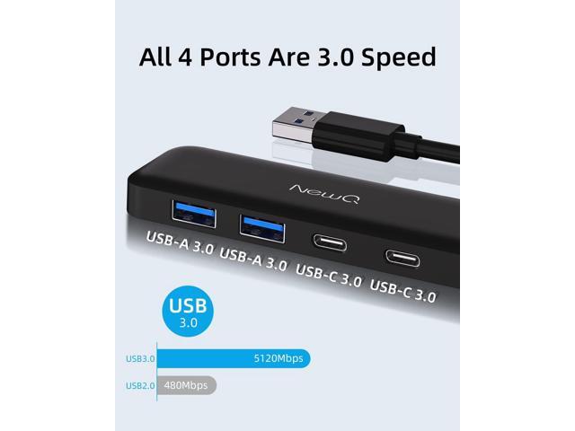 Dual USB C USB A 3.0 Hub: USB Hub 4 Ports with 2* USB-C 3.0 and 2* USB-A 3.0, Ultra Slim Portable USB Splitter Adapter for Laptop, PS4, Flash...