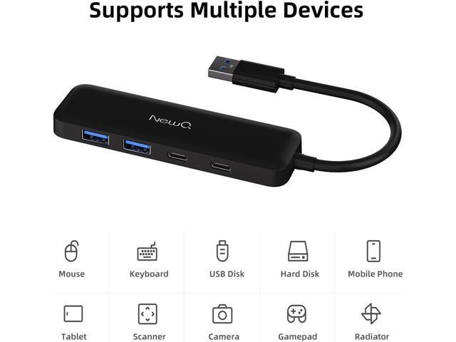 Dual USB C USB A 3.0 Hub: USB Hub 4 Ports with 2* USB-C 3.0 and 2* USB-A 3.0, Ultra Slim Portable USB Splitter Adapter for Laptop, PS4, Flash...