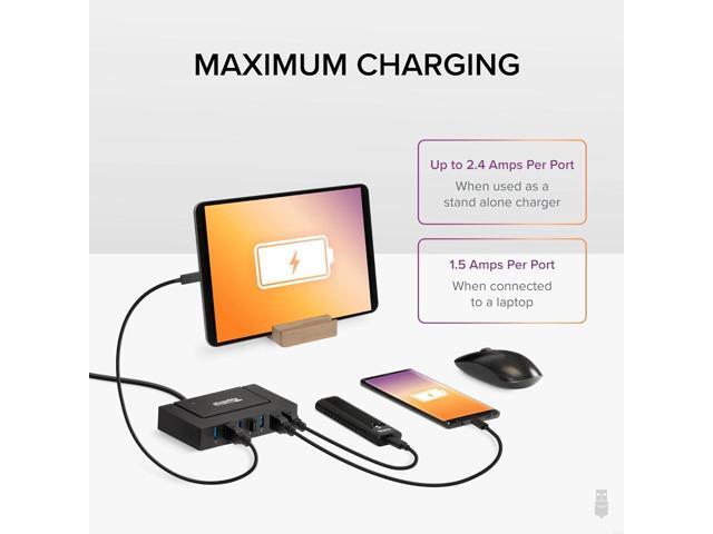 Plugable 7-in-1 USB Powered Hub for Laptops with USB-C or USB 3.0 - USB Power Station for Multiple Devices and USB Data Transfer with a 60W Power...