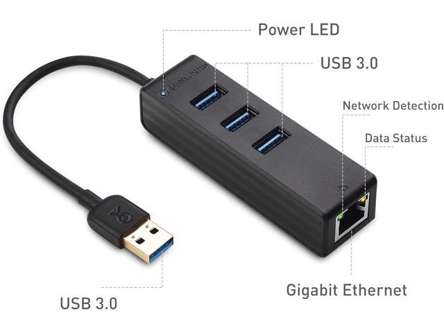 Cable Matters 4-in-1 USB Hub with Ethernet, Support Gigabit Ethernet (USB 3.0 Hub Ethernet, USB to Ethernet Adapter, Gigabit Ethernet USB Hub, USB...