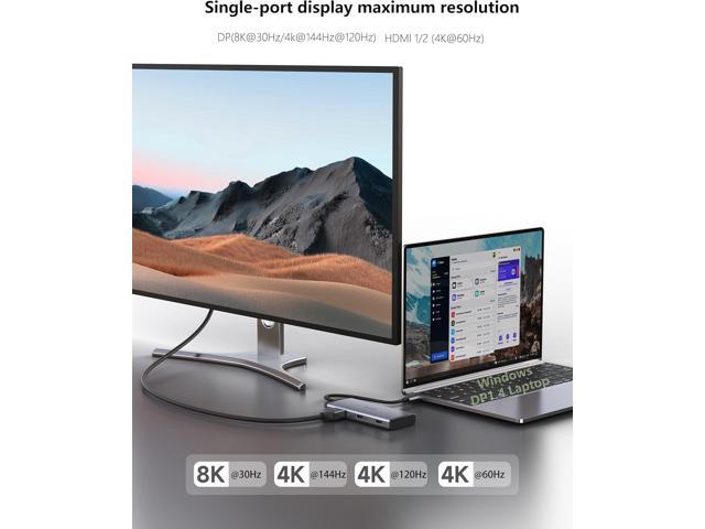 4K Triple Monitor Docking Station, 7-in-1 USB C Hub with Dual HDMI 4K@60Hz, DP 8K@30Hz/4K@144Hz/4K@120Hz, 100W PD, 3x10Gbps USB for Dell/HP/Lenovo