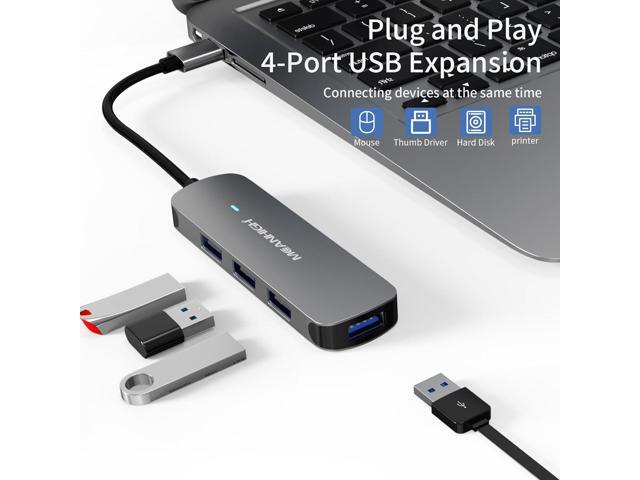 USB Hub, 4-Port Dongle with USB 3.0, USB 2.0, Multiple USB Port Expander for Laptop, MacBook, Surface Pro, XPS, PC, Flash Drive, Mobile HDD