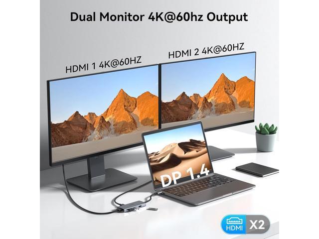 Docking Station to Dual HDMI Monitors Adapter, USB C to Dual HDMI Adapter 4K 60 Hz for Laptops Docking Station Dual Monitor with PD, 3 USB Port...
