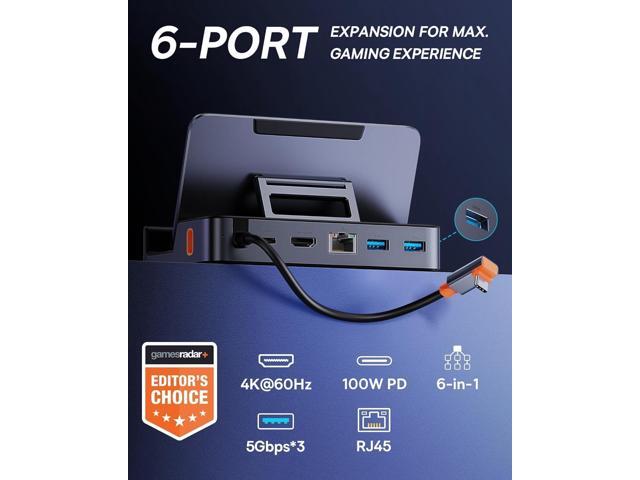 Steam Deck Dock, Baseus 6-in-1 Docking Station for Steam Deck/ROG Ally X/Legion Go with HDMI 2.0 4K@60Hz, Gigabit Ethernet, Adjustable Stand...