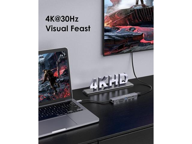 LENTION USB C Hub with 100W Charging, 4K HDMI, Dual Card Reader, USB 3.0 & 2.0 Compatible MacBook Pro, New Mac Air/Surface, Chromebook, More,...