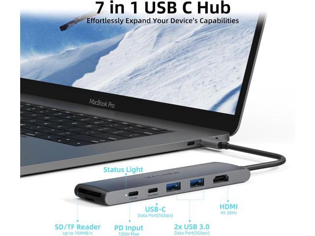 USB C Hub, WALNEW 7 in 1 USB C Docking Station with 4K HDMI,100W PD, 3 5Gbps Data Ports(1 USB-C & 2 USB 3.0),TF/SD Card Reader, USB Hub for Laptop,...