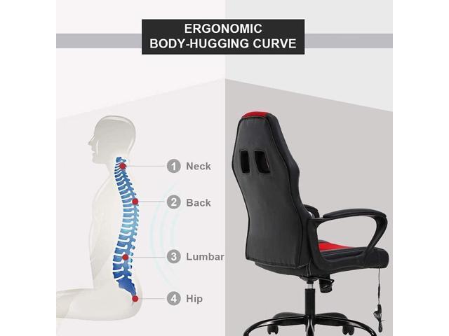 Racing Gaming Chair, Ergonomic Game Office Chair with Massage Lumbar Support Headrest Armrest, High-Back Adjustable PU Leather Rolling Swivel...