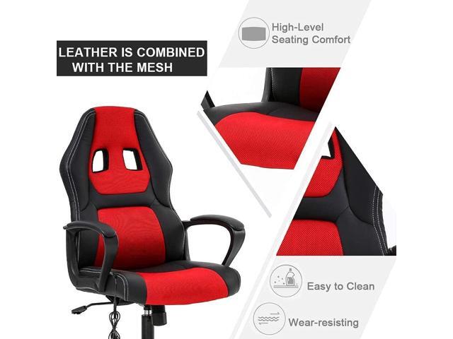 Racing Gaming Chair, Ergonomic Game Office Chair with Massage Lumbar Support Headrest Armrest, High-Back Adjustable PU Leather Rolling Swivel...