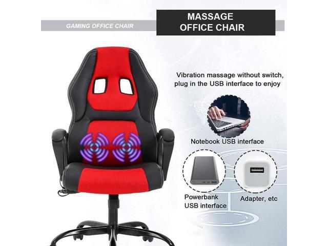 Racing Gaming Chair, Ergonomic Game Office Chair with Massage Lumbar Support Headrest Armrest, High-Back Adjustable PU Leather Rolling Swivel...