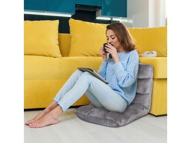 Adjustable Floor Gaming Chair Memory Foam Armless Sofa Seat with Comfy Back Support, Grey