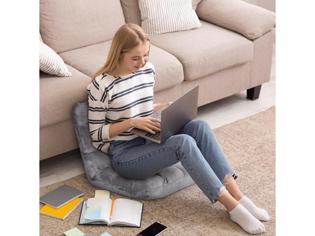 Adjustable Floor Gaming Chair Memory Foam Armless Sofa Seat with Comfy Back Support, Grey