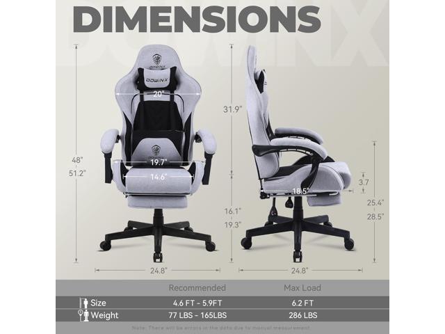 Dowinx Gaming Chair Fabric with Pocket Spring Cushion, Massage Game Chair Cloth with Headrest, Ergonomic Computer Chair with Footrest 290LBS, Black...