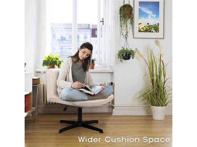 PUKAMI Criss Cross Chair,Comfy Cross Legged Office Desk Chair No Wheels,Modern Fabric Swivel Adjustable Height Mid Back Wide Seat for Home Office...