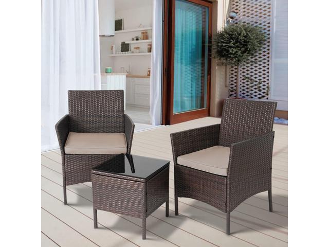 3-Piece Outdoor Wicker Conversation Bistro Set Outdoor Patio Porch Furniture Sets for Yard, Garden with 2 PE Rattan Wicker Chairs, 2 Cushions,1...
