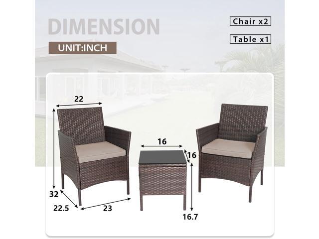 3-Piece Outdoor Wicker Conversation Bistro Set Outdoor Patio Porch Furniture Sets for Yard, Garden with 2 PE Rattan Wicker Chairs, 2 Cushions,1...