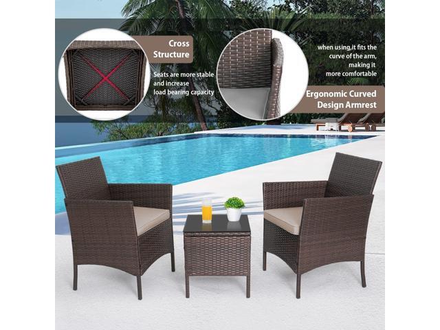 3-Piece Outdoor Wicker Conversation Bistro Set Outdoor Patio Porch Furniture Sets for Yard, Garden with 2 PE Rattan Wicker Chairs, 2 Cushions,1...