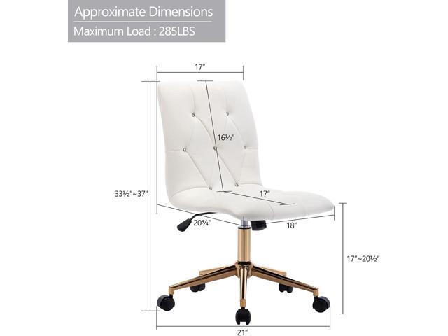 DUHOME Modern Home Office Chair,PU Leather Task Cute White Desk Chair with Gold Base, Armless Rolling Vanity Chair with Wheels for Teens
