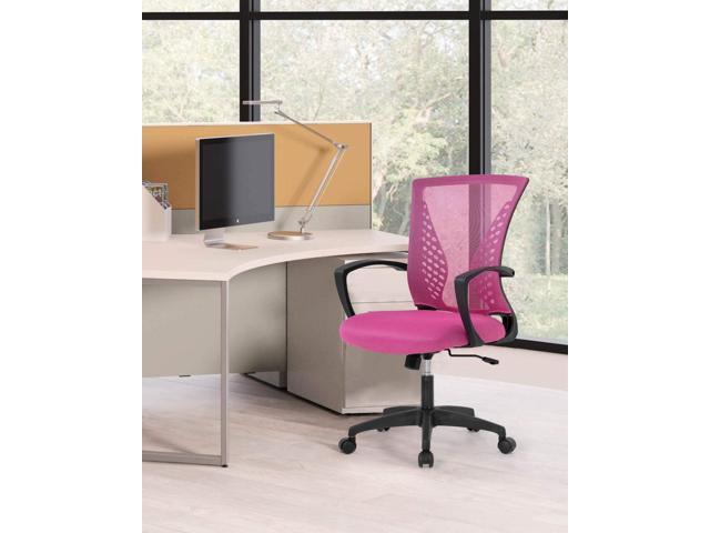 Home Office Chair Mid Back PC Swivel Lumbar Support Adjustable Desk Task Computer Ergonomic Comfortable Mesh Chair with Armrest (Pink)