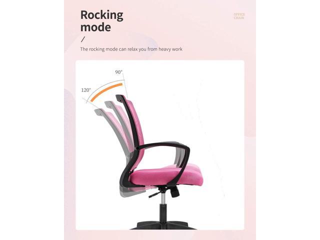 Home Office Chair Mid Back PC Swivel Lumbar Support Adjustable Desk Task Computer Ergonomic Comfortable Mesh Chair with Armrest (Pink)