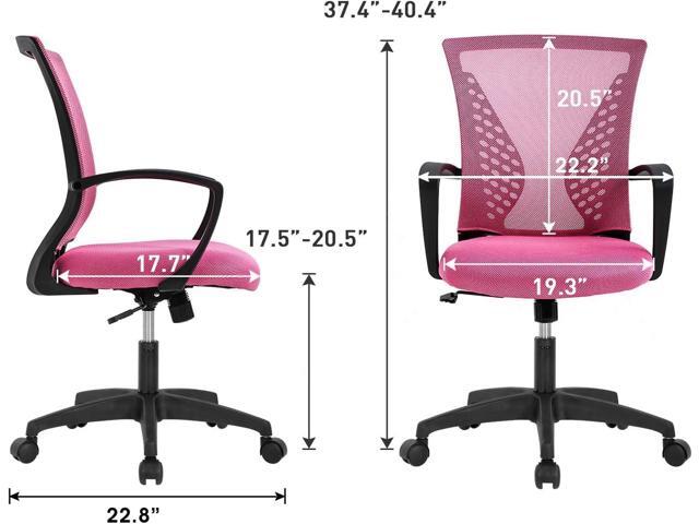 Home Office Chair Mid Back PC Swivel Lumbar Support Adjustable Desk Task Computer Ergonomic Comfortable Mesh Chair with Armrest (Pink)