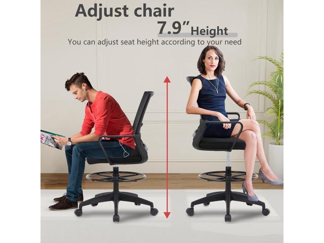 Drafting Chair Tall Office Chair Adjustable Swivel Rolling Mesh Height with Lumbar Support Arms Footrest Mid Back for Adults Standing Desk Drafting...