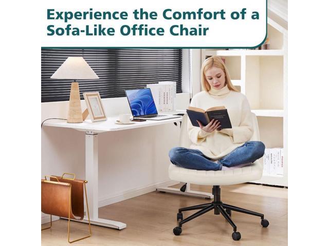 Criss Cross Chair with Wheels, Ergonomic Armless Swivel Comfy Vanity Seat, Wide Back Support and Adjustable Height for Home Office Bedroom Computer...
