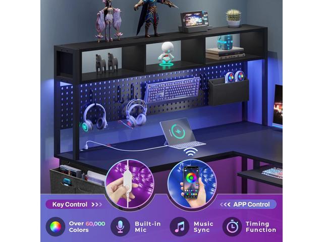 SEDETA L Shaped Gaming Desk, Reversible Computer Desk with Power Outlet and Pegboard, Gaming Desk with Led Lights, Keyboard Tray and Storage Bag...
