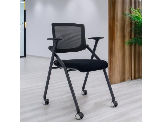 2 Pack Stackable Conference Room Chairs with Wheels and Paddle, Ergonomic Mesh Back and Arms for Meeting, Conference, Reception, Training Room &...