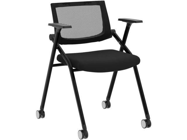 2 Pack Stackable Conference Room Chairs with Wheels and Paddle, Ergonomic Mesh Back and Arms for Meeting, Conference, Reception, Training Room &...