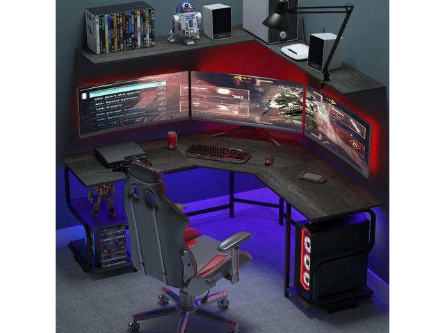 Teraves Modern L Shaped Desk with Shelves,64.84' Gaming Computer Desk for Home Office,Corner Desk with Desktop (Black Oak+Black Frame, Large+4 Tier...