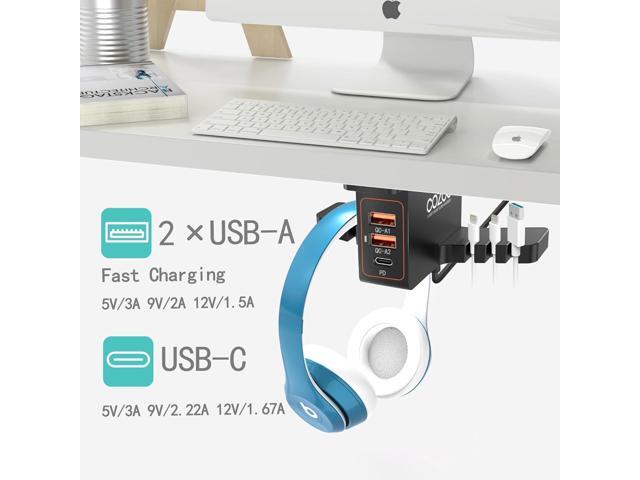 COZOO Headphone Stand with USB Charger Under Desk Headset Holder Mount with 3 Port USB Charging Station (20W PD & QC3.0) and iWatch Stand Smart...