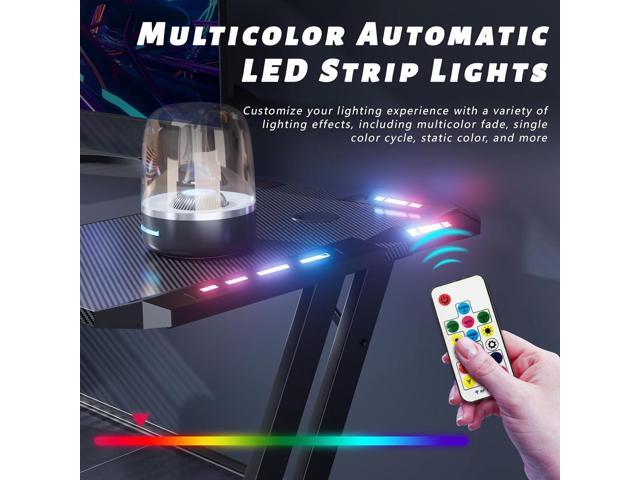 HLDIRECT 63 Inch Gaming Desk with LED Lights Carbon Fibre Surface Gaming Table Large Computer Desk Ergonomic Home Office Desks Z Shaped PC Gamer...