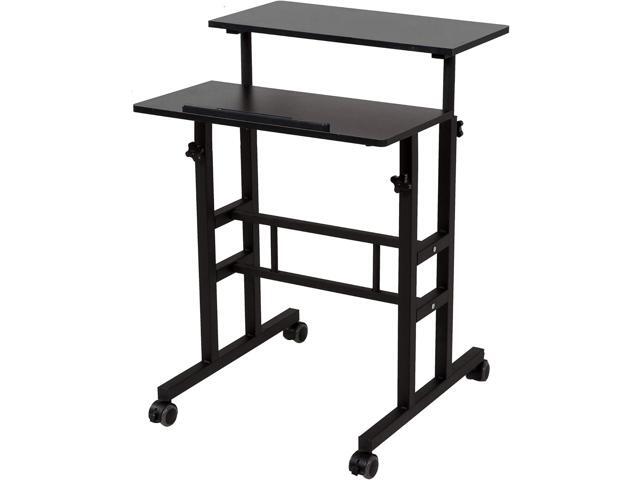 SDADI 2 Inches Carpet Wheels Mobile Desk Stand Up Height Adjustable Home Office with Standing and Seating 2 Modes for Room, Black