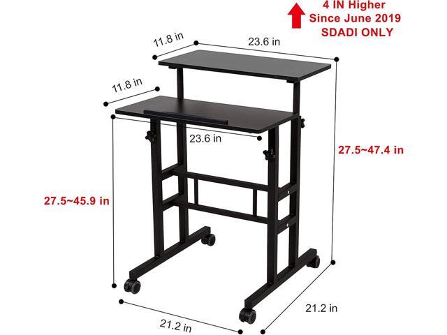 SDADI 2 Inches Carpet Wheels Mobile Desk Stand Up Height Adjustable Home Office with Standing and Seating 2 Modes for Room, Black