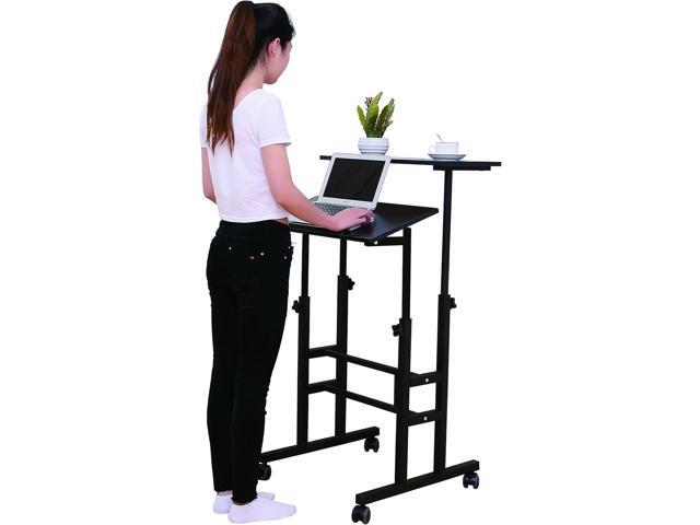 SDADI 2 Inches Carpet Wheels Mobile Desk Stand Up Height Adjustable Home Office with Standing and Seating 2 Modes for Room, Black