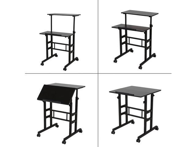 SDADI 2 Inches Carpet Wheels Mobile Desk Stand Up Height Adjustable Home Office with Standing and Seating 2 Modes for Room, Black