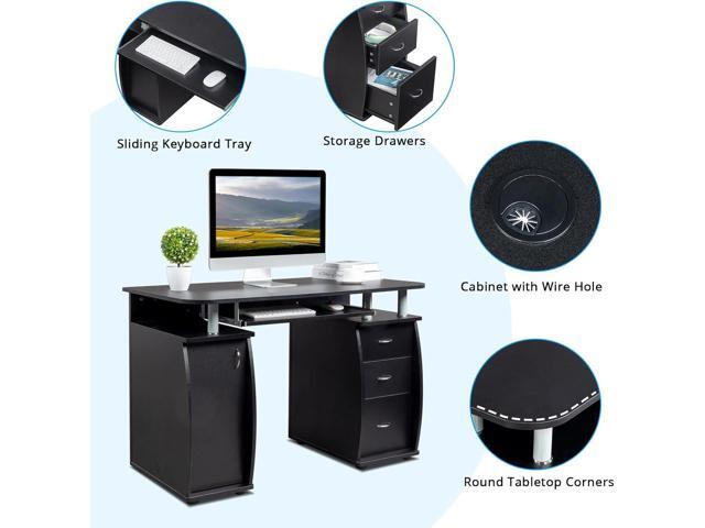 Karl home Computer Desk with Drawers & Storage Cabinet, Small Office Desk PC Laptop Workstation for Home, Studio, Office, Apartment, Black