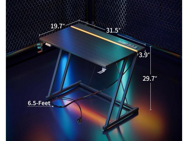 MOTPK 32 Inch Small Gaming Desk with LED Lights & Power Outlet, Computer Desk for Small Space, Gaming Table with Carbon Fiber Texture, Kids Desk...
